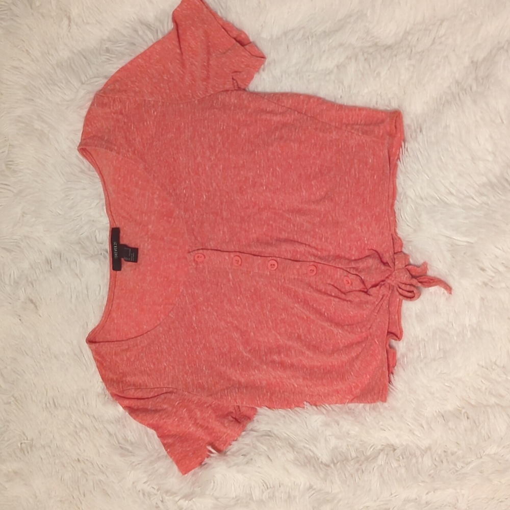 Pink Button Front with Knot Short Sleeve Tee